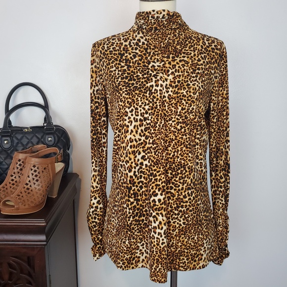 Susan Graver Tops - Susan Graver Animal Print Turtleneck Ruching, XS